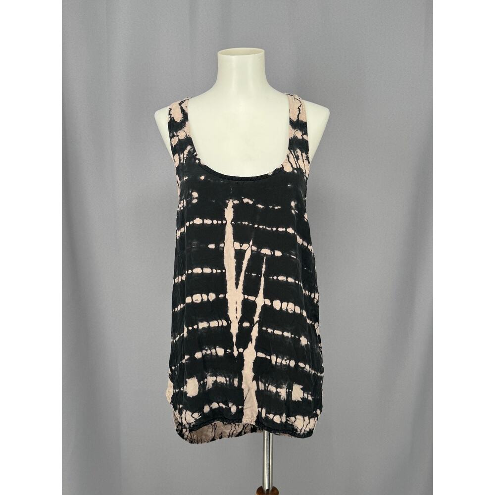 Gypsy 05 Tank Top Womens XS Black Beige Tie Dye Racerback 100% Silk Scoop Neck